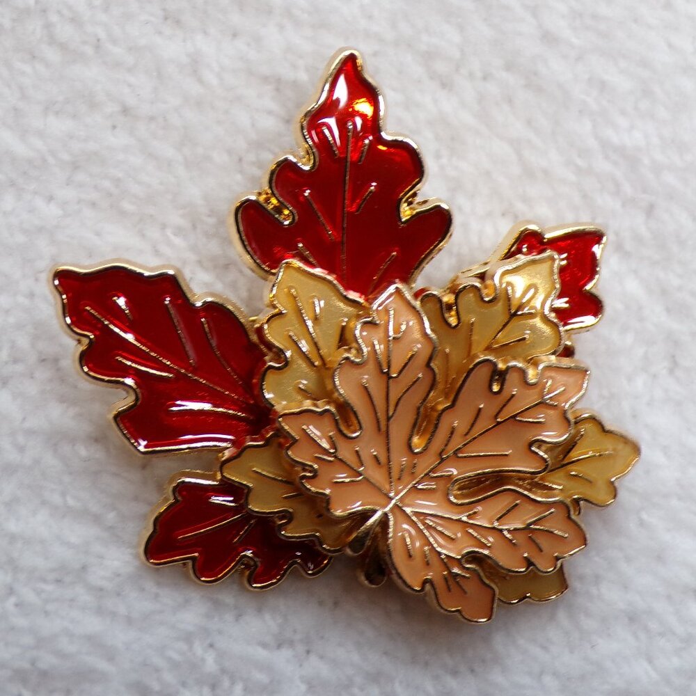 **HOST PICK** Fall Leaves Brooch 1 3/4" Enamel & Gold